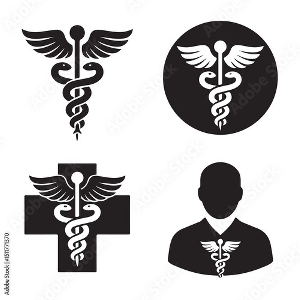 Obraz High resolution caduceus and medical icons set