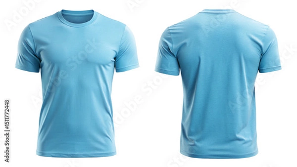 Obraz Sky Blue Plain T-Shirt Front and Back View – Minimalist Apparel Mockup Isolated on Transparent Background