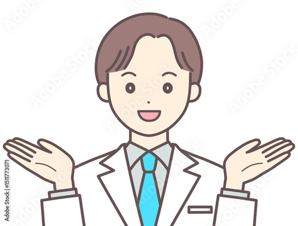 Fototapeta 提案する白衣の男性のイラスト（肌の色あり）