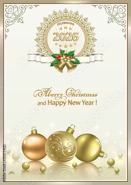 Obraz Merry Christmas and Happy New Year 2026 for background, banners, greeting cards, social media and cover design. Vector illustration