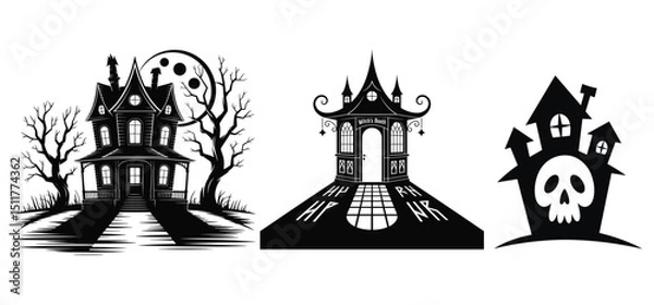 Fototapeta Vector illustration set icon design shows a silhouette of a church and an ancient castle, symbols of architecture and travel