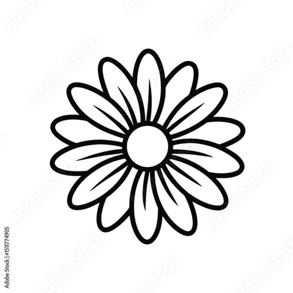 Obraz Simple Daisy Flower Outline Illustration Black and White Floral Design Isolated on White Background