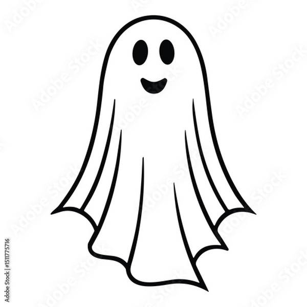 Fototapeta Scary halloween ghost vector illustration of a funny cartoon ghost character, a spooky icon for halloween design