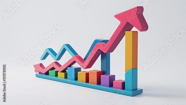 Fototapeta Colorful three-dimensional business growth diagram depicting positive financial performance and success