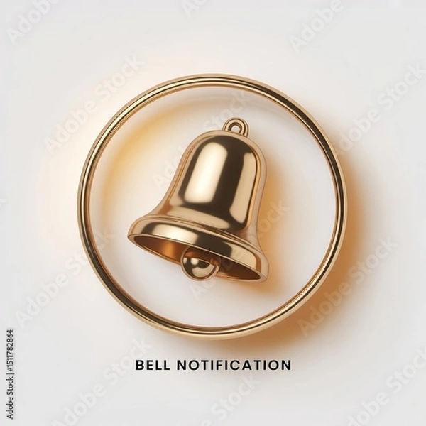 Fototapeta Golden bell notification icon within a circle on a clean white background for announcement