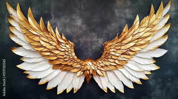 Obraz Elegant Symmetrical Golden Wings with White Feathers, Textarea