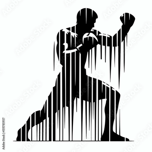 Obraz Black and white silhouette of male boxer in fighting stance ready to strike