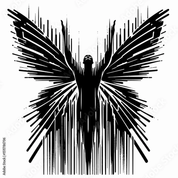 Obraz Black and white silhouette of male figure transforming into a butterfly
