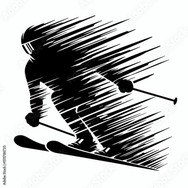 Obraz Black and white silhouette of ski jumper in mid-air dynamic flight