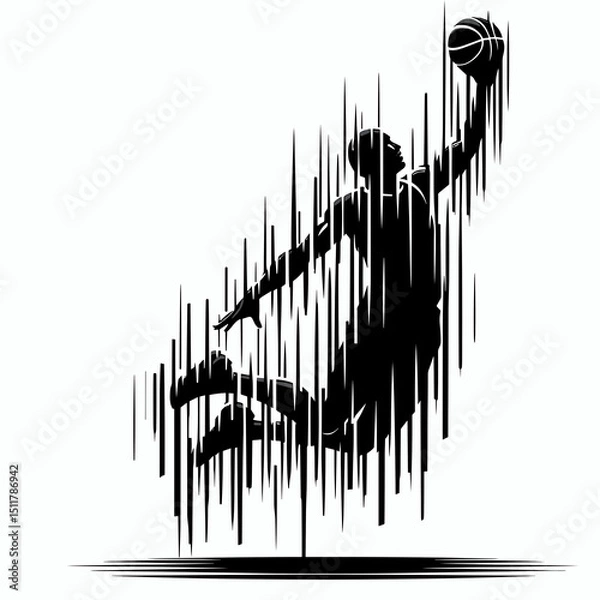 Obraz Black and white silhouette of basketball player jumping to shoot the ball