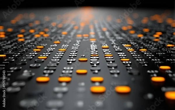 Fototapeta Glowing Binary Code Digital Background with Orange Highlights for AI and Sci-Fi Futuristic Designs
