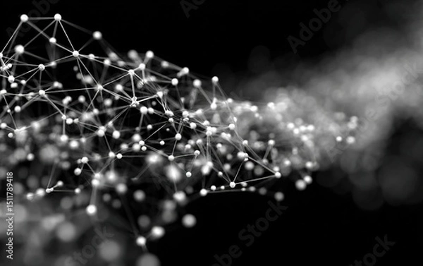 Fototapeta Black-White Dots and Lines Low-Poly Tech Background, Abstract Flat Lay for Future Information Network Concept