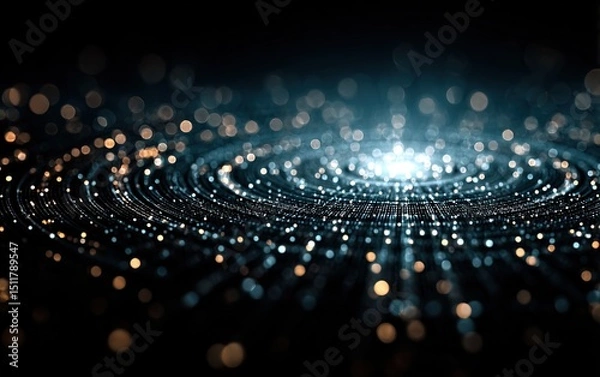 Fototapeta Ellipse Blue Glow Particle Sci-Fi Background with Starlight Effects, Abstract Dark Space Template