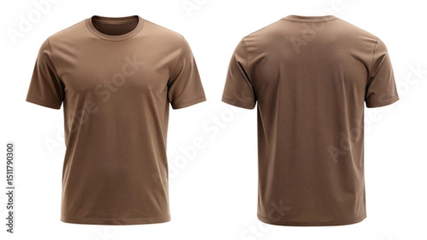 Obraz Deep Brown Plain T-Shirt Front and Back View – Minimalist Apparel Mockup Isolated on Transparent Background