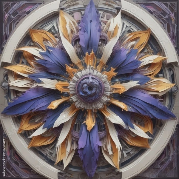Obraz Architectural Kaleidoscope: Metallic Shards Forming Floral Pattern