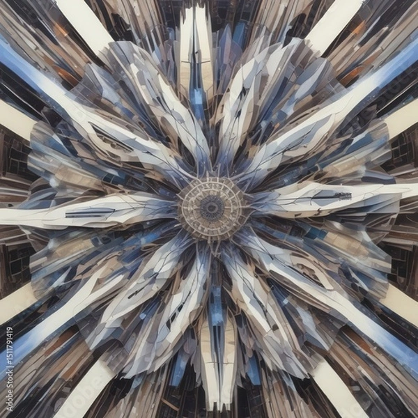 Obraz Abstract Geometric Kaleidoscope Pattern in Blue, White, Brown