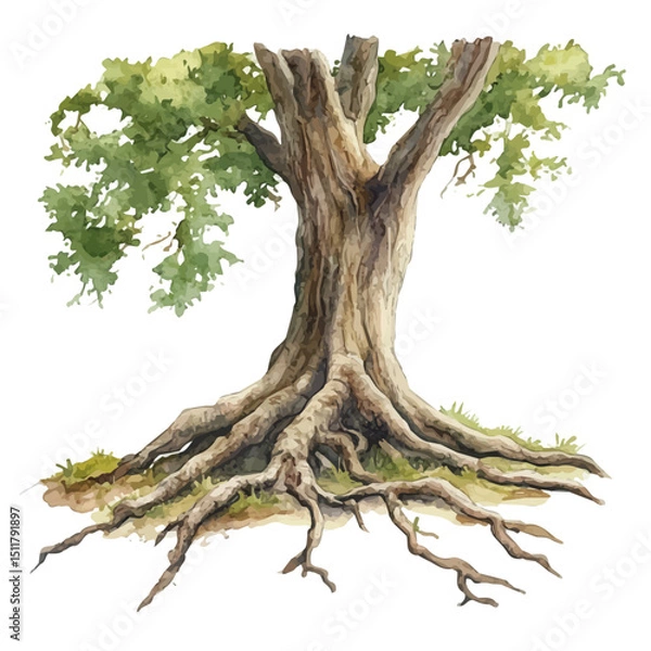 Fototapeta Tree Roots, watercolor painting vector, high quality, isolated on a white background.