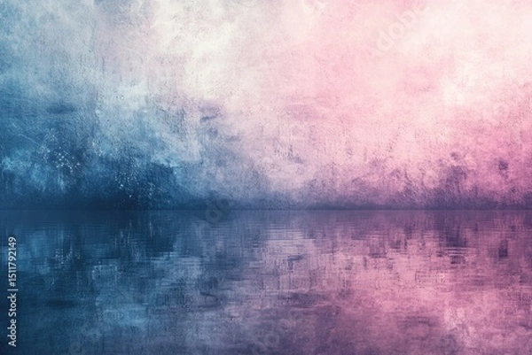 Fototapeta Abstract art depicting a serene, textured wall reflected in calm water, with a gradient of blue and pink hues.