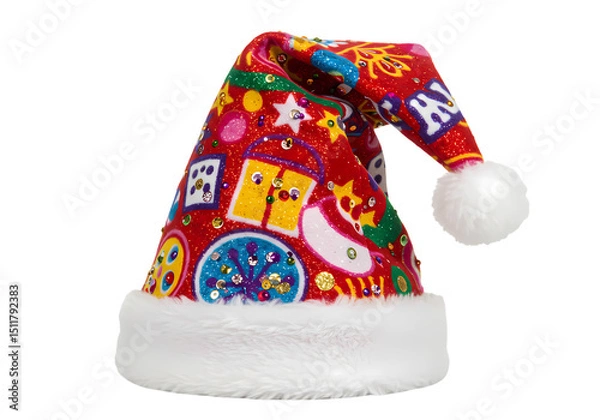 Obraz A Festive Red Santa Hat with a Whimsical Pattern Perfect for Holiday Cheer