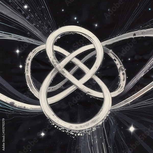 Obraz Abstract White Celtic Knot Symbol on Starry Black Background