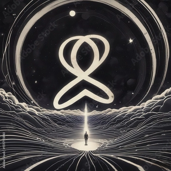 Obraz Infinite Knot Painted in White with Streaks, Cosmic Space