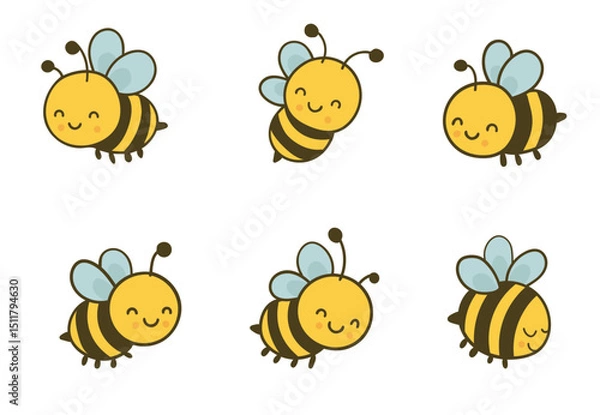 Fototapeta Cute little bee image, kawaii style, separate vector file