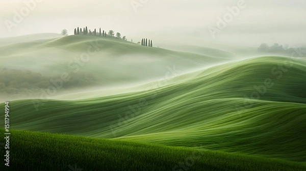 Obraz Green Hill Enveloped in Mist, Textarea 