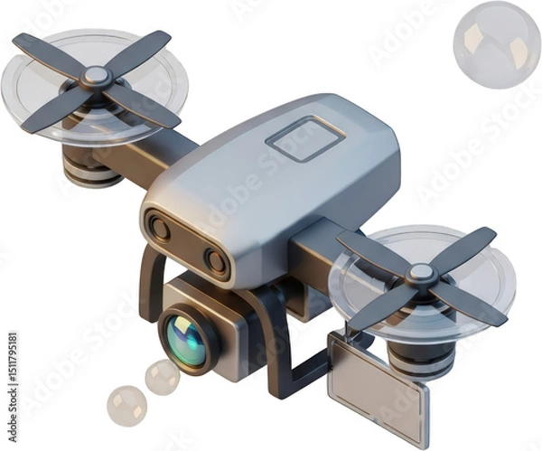 Obraz Advanced Silver Drone with Camera Propellers and Gimbal for Aerial Photography
