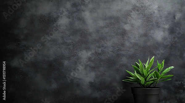 Obraz Dark Gray Washed Concrete Wall Texture with Smooth Surface and Small Plant, Textarea 