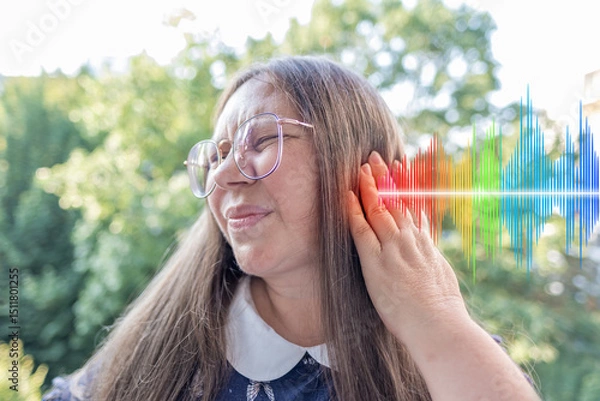 Obraz human ear closeup listening, sound wave, acoustics Auditory System, Hearing Test, Cochlear implant, Assistive listening device