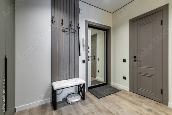 Fototapeta Contemporary Entryway with Mirror and Bench