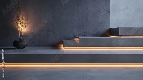 Obraz Modern Minimalist Concrete Platforms with Warm Lighting, Textarea