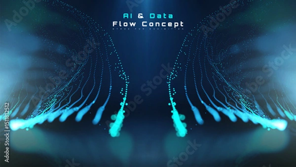 Fototapeta Futuristic Technology Background with Blue Digital Lines, Stage with Backdrop Showing Data Transmission. Vector Illustration.