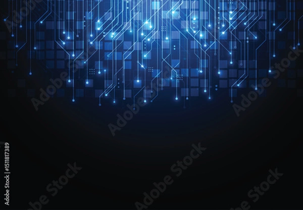 Fototapeta Abstract background with technology circuit board texture. Artificial intelligence electronic board. Communication and engineering concept. Vector illustration