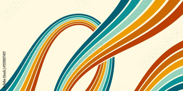 Obraz Abstract background of rainbow groovy Wavy Line design in 1970s Hippie Retro style. Vector pattern ready to use for cloth, textile, wrap and other.