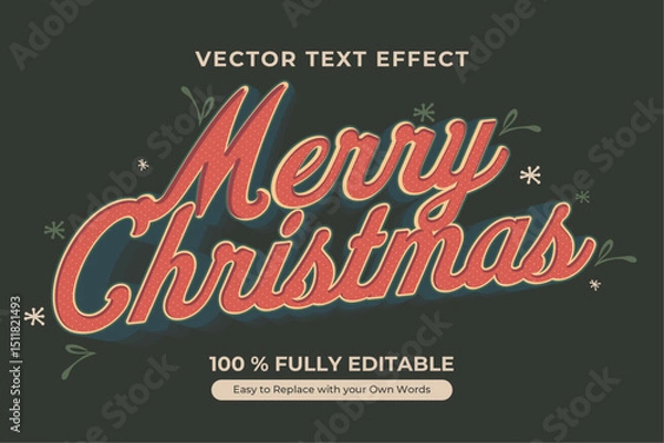 Obraz Merry Christmas vector text effect with red dotted letters and a green shadow on a dark green background