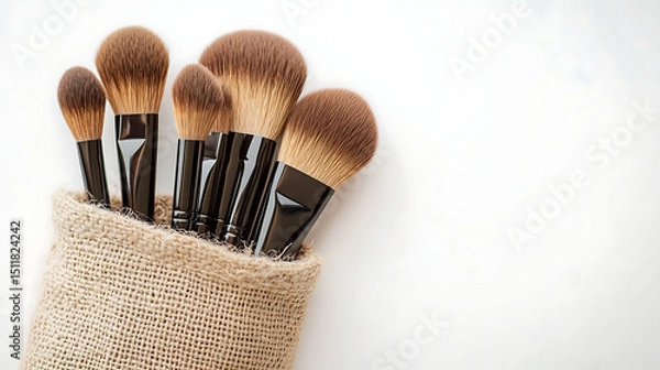 Obraz Set of makeup brushes for beauty and cosmetic use on white background