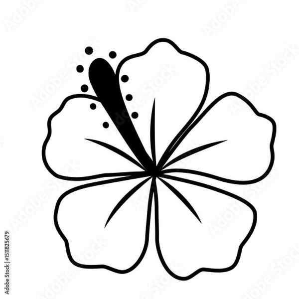 Obraz Vector illustration of a hibiscus flower in black outline style with bold graphic details. Perfect for summer designs, tropical branding, tattoos, packaging, textiles, logos, and coloring pages.