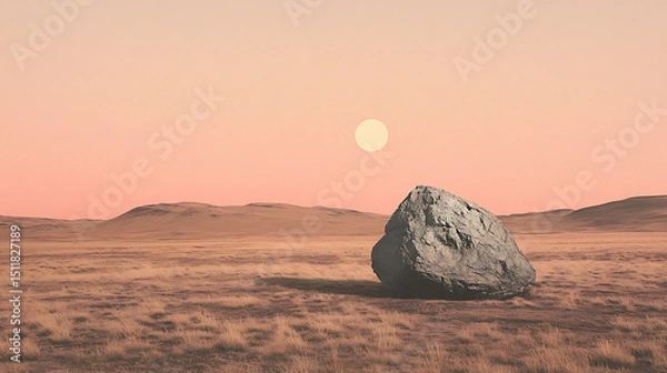 Obraz Solitary Rock in a Dry Plain Under a Pale Pink Sky, Textarea