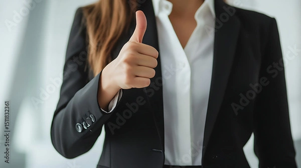 Obraz Thumb up gesture of a business woman's arm, The background is an office.