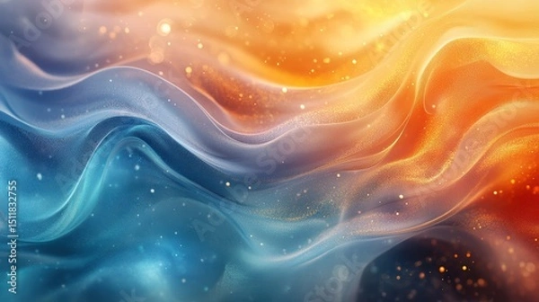 Fototapeta Abstract waves of color with glittering particles and bokeh effect art