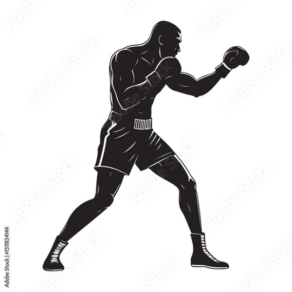 Fototapeta Boxer vector illustration in fighting pose silhouette