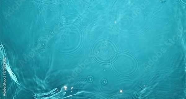 Fototapeta Turquoise Water Ripples Top View: Raindrops Creating Circular Wave Patterns, Calm Abstract Texture Background