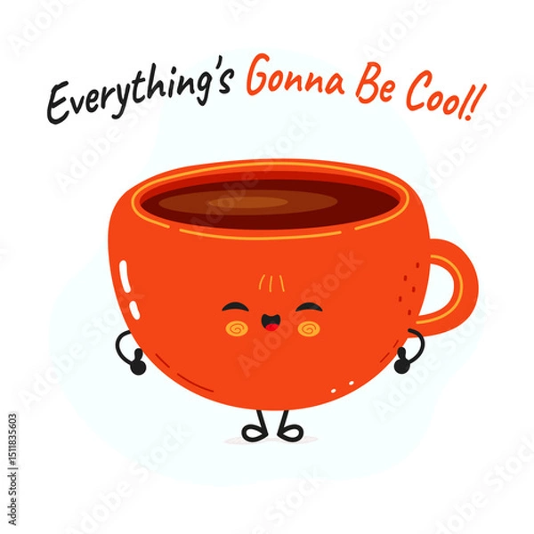 Obraz Cheerful cartoon Coffee Cup radiating positive vibes, spreading motivation with warm smile and encouraging message