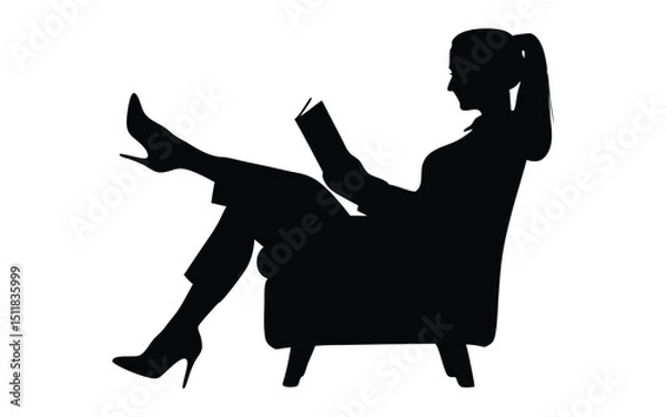 Obraz Woman sitting on a chair reading a book vector silhouette