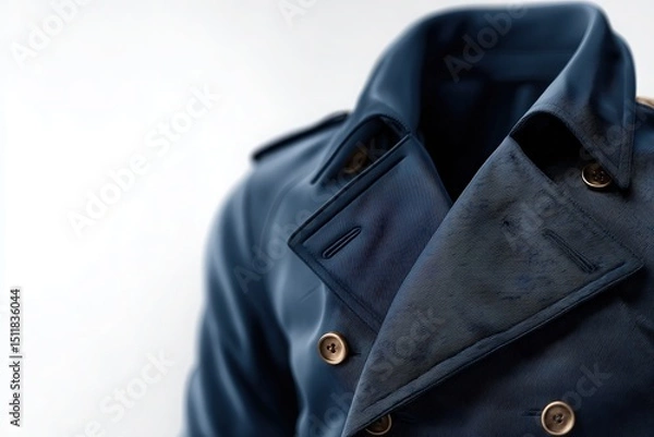 Obraz This navy trench coat highlights sophisticated design elements including large buttons, a double-breasted front, and a tailored collar.