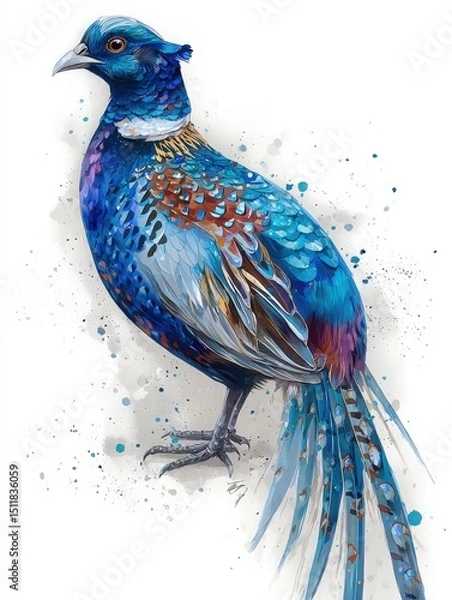 Obraz A stunning bird illustration showcases rich blue and purple feathers with intricate details. The artwork highlights the birds unique patterns and elegance, creating a captivating visual.