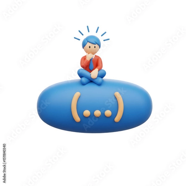 Fototapeta 3D Figure Sitting on Thought Bubble - Idea, Creativity, Problem Solving, Strategic Thinking, Business Inspiration, Isolated, Generative AI