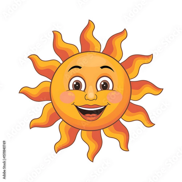 Obraz Happy Cartoon Sun Icon with Smiling Face and Wavy Rays