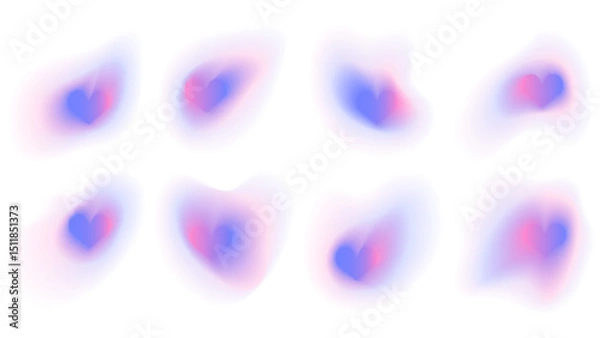 Fototapeta Aura heart element. Y2k gradient blur with watercolor mesh color gradation. Blue and pink halo for valentine. Minimal blend figure with holographic ombre and fluid effect. Neon glow aesthetic.